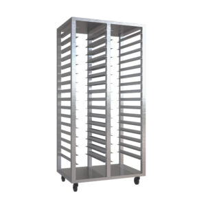 RACK DE CHAROLAS DOBLE COLUMNA EN ACERO INOXIDABLE