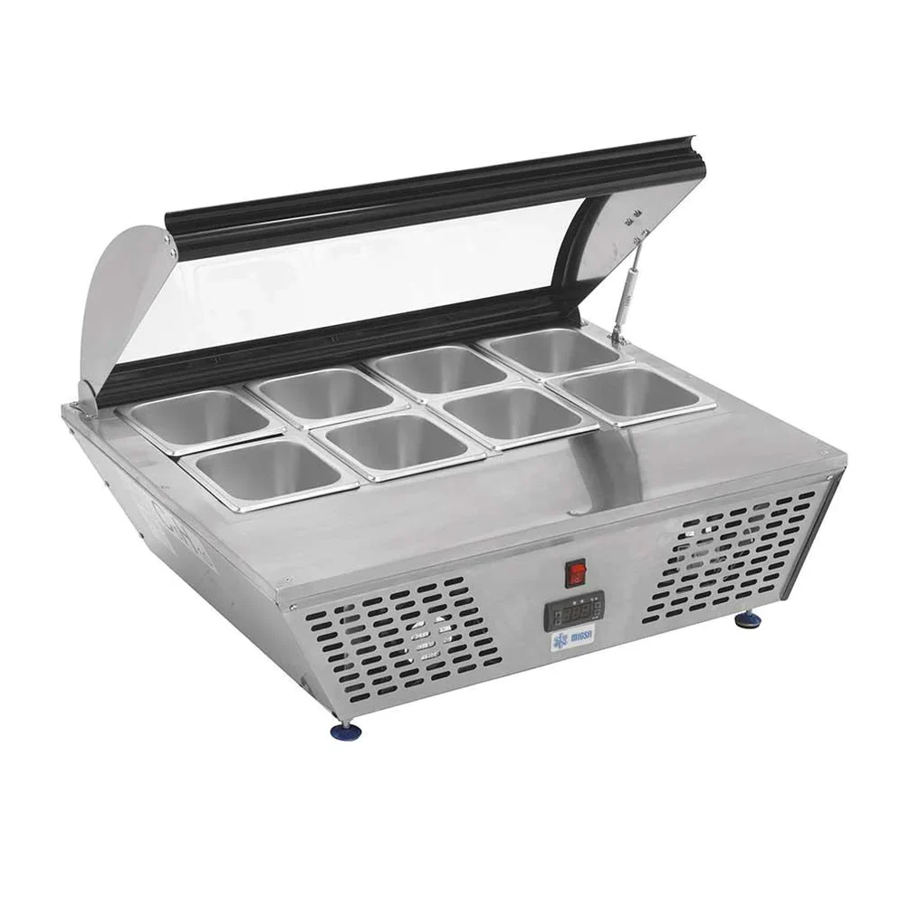 Base Refrigerada De 8 Insertos De Sobre Mesa Con Tapa 67 L 110V MARCA MIGSA RTW-67L