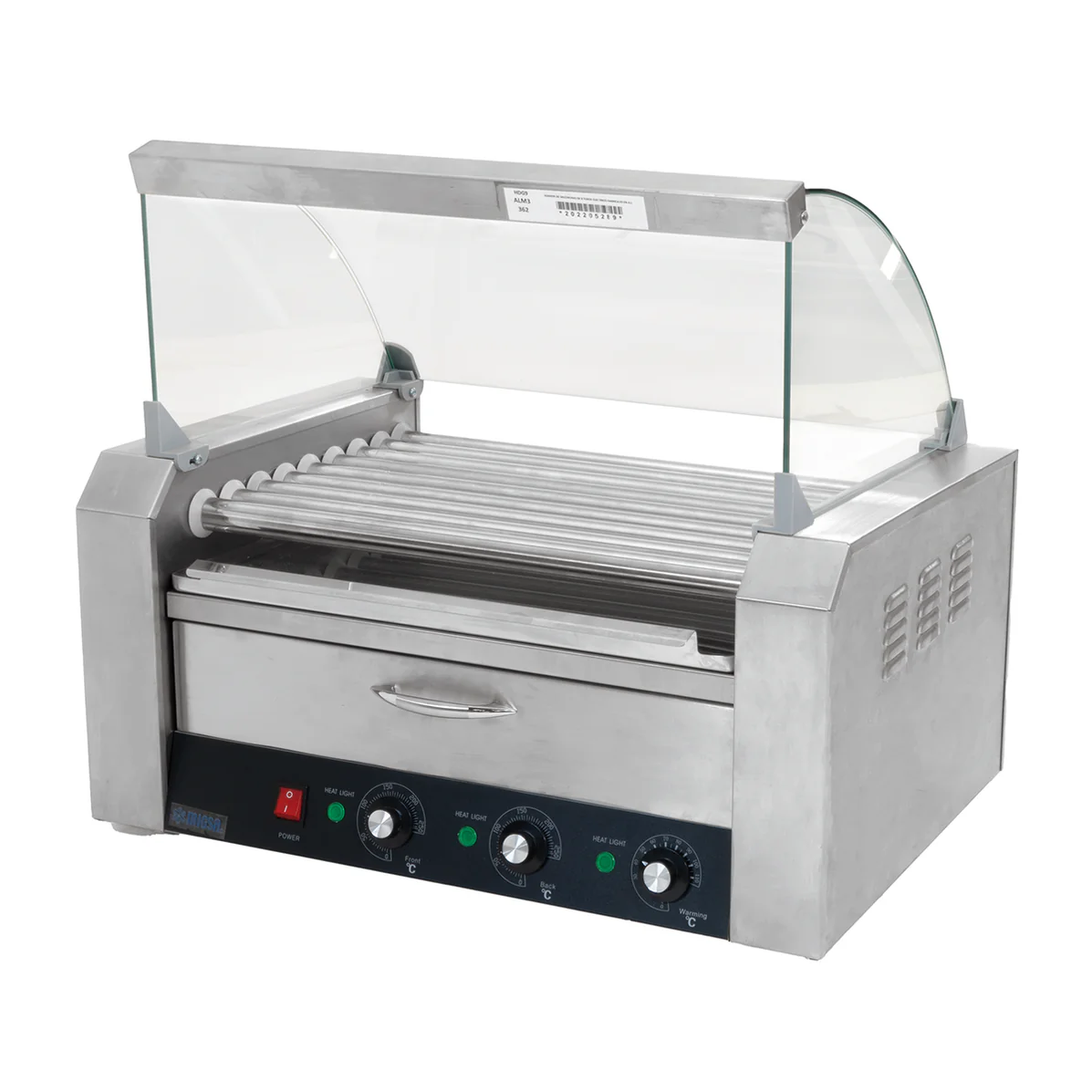 Asador De Salchichas De 9 Tubos Con Cajon Para Pan 120V MARCA MIGSA HHD-09A