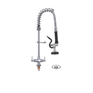 LLAVE DE PRELAVADO A PISO CON ADD ON Y CUELLO, MEZCLADORA, CON CARTUCHOS DE CERÁMICA, SPRAY ESTÁNDAR, TUBO, RESORTE Y BRACKET DE PARED, NSF TUBO, CONCASSE